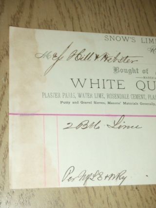 ANTIQUE 1888 John Snow White Quick Lime Kilns Rochester York Receipt Plaster 3
