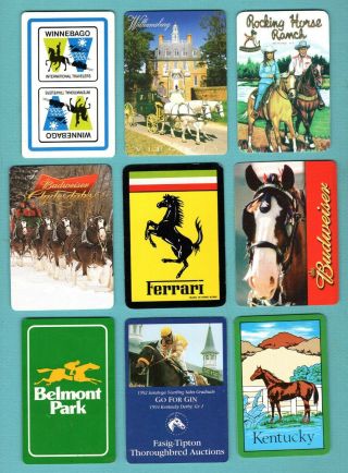9 Single Swap Playing Cards Horses On Ads & Souvenirs Ferrari Budweiser Race Pks