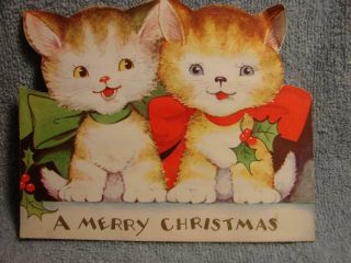 Vintage " We Have A Purr - Puss For Our Visit " Christmas Greeting Card