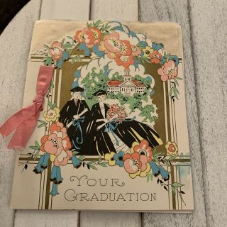 Vintage Greeting Card Graduation Victorian Grad Flowers