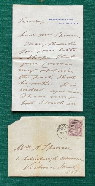 Antique Posted Letter Signed Prince Wales King Edward Vii Marlborough Club 1890