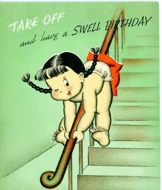 Vintage Norcross Susie Q Greeting Card Sliding Down A Bannister 3321