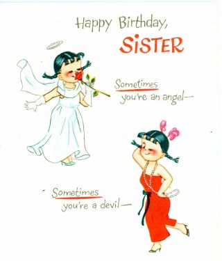 Vintage Norcross Susie Q Greeting Card Sister In Fancy Dresses 3332