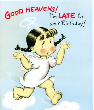 Vintage Norcross Susie Q Greeting Card Late For You Birthday Angel 3328