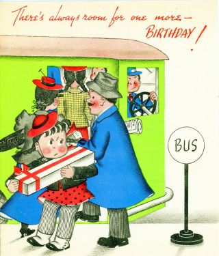 Vintage Norcross Susie Q Greeting Card Getting On The Bus 3319