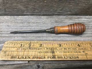 Screwdriver Tool Small Turned Wood Handle 4 1/2” Vintage Antique Primitive