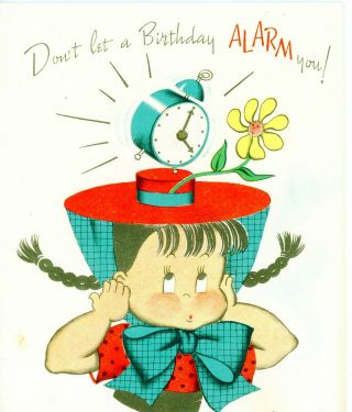Vintage Norcross Susie Q Greeting Card Large Hat W/ Bow Alarm Clock 3356