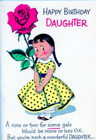 Vintage Norcross Susie Q Greeting Card Cute Polka Dot Dress W/ Rose Bouquet 3285