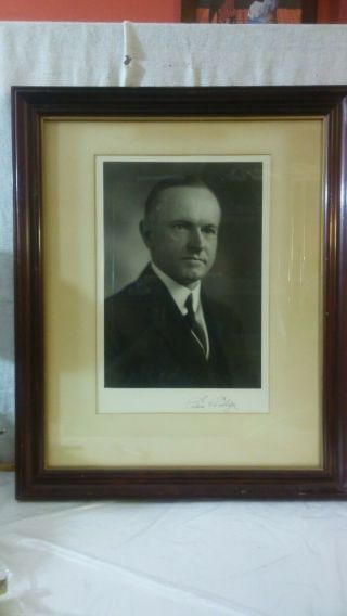 30th President Calvin Coolidge Signed Photograph Framed Under Plexiglass