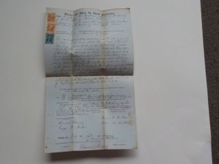 Antique Document 1864 3 Revenue Stamps York County Maine Civil War Era Vtg Old N