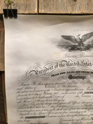 Antique 1908 THEODORE ROOSEVELT Signed Navy Ensign Commision Appointment Letter 2