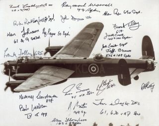 Ww2 Raf Lancaster Bomber Photo Signed By Twenty Bomber Command Veterans