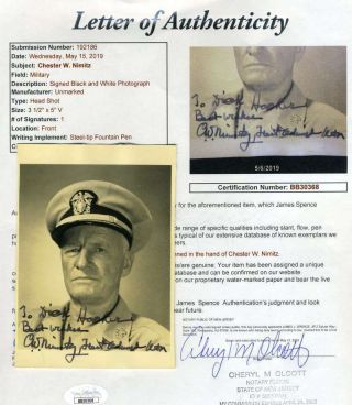 Admiral Chester Nimitz Jsa Signed Photo Autograph