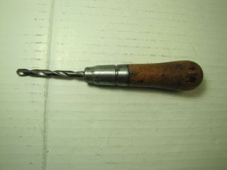 Vintage 7  Long Wood Handled Hand Drill 1/4 " Bit.  Unbranded,