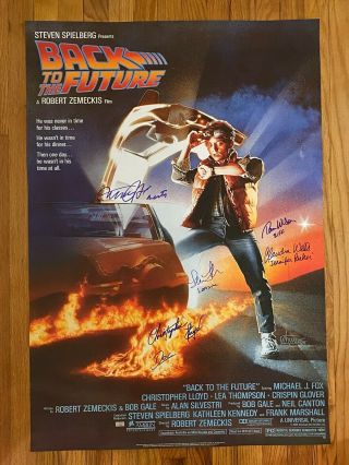 Back To The Future Cast 5x Signed Poster Michael J.  Fox Christopher Lloyd W/