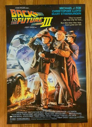 Back To The Future Iii Cast 5x Signed Poster Michael J.  Fox Lea Thompson W/