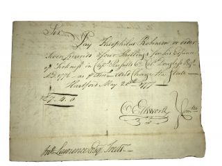 Oliver Ellsworth And John Lawrence Signed Document 1777 Orginal