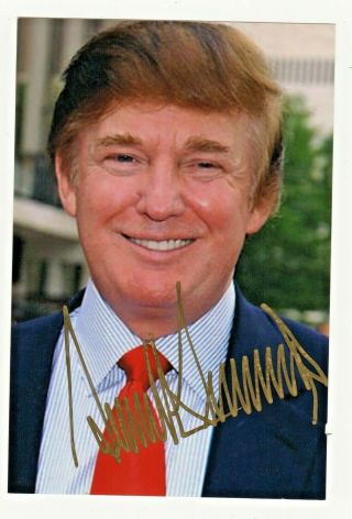 Donald Trump Young Us President Gold Hand Signed Autograph 3x5 Photo