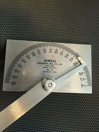 General Tools No.  17 Protractor (0 - 180) Degree Stainless Steel Made In U.  S.  A.