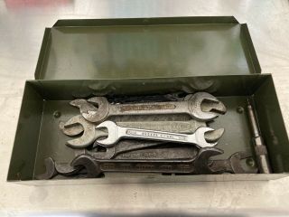 Vintage G4 Tool Box With 12 Old Antique Wrenches