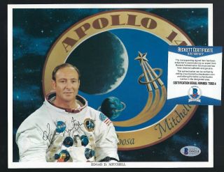 Edgar Mitchell Signed 8x10 Nasa Litho Beckett Authentic Apollo 14 Astronaut