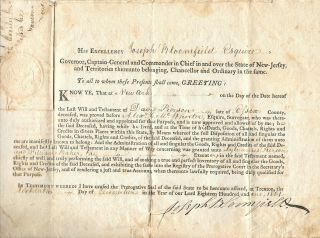 Revolutionary War Jersey Governor Joseph Bloomfield Signed Document 1801