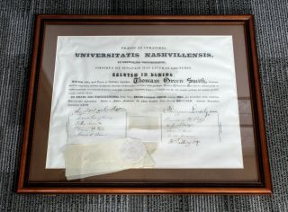 1842 Andrew Jackson Signed Diploma University Of Nashville,  11 Curators Nr 8955