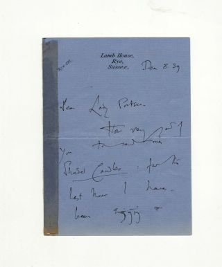 British Writer E.  F.  Benson Signed Letter - Richard Seymour Wwii Miranda Seymour
