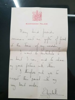 Hand Written Letter From Princess Elizabeth On Buck House Note Paper Just Before
