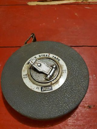 Vintage White Lufkin Steel Measuring Tape Made In The Usa 100 Ft