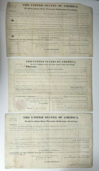 3 Andrew Jackson Martin Van Buren Zachary Taylor (secretary) Signed Land Deeds