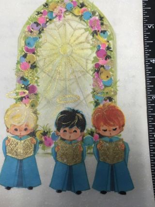 Vintage Christmas Card Mcm Angels Singing Choir Church Hallmark Parchment Paper
