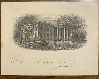 President Grover Cleveland Signed White House Engraving - Great Autograph