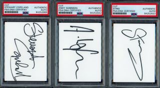 Sting & The Police Signed Autograph Auto 3x5 Cut Index Card X3 Jsa Psa/dna Slab