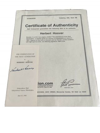 Herbert Hoover - Signature On Booklet