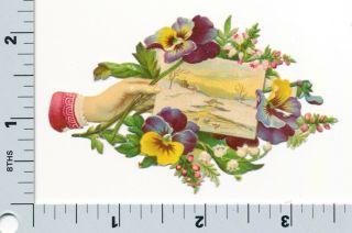 Victorian Hand Scrap - Flowers And River Scene - Oblaten Embossed Scrapbook Item