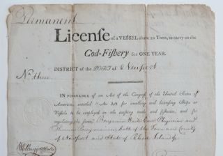 1808 License for Fishing,  Newport,  RI,  Signed by William Ellery Jr,  Perry,  Case 2