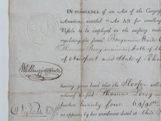 1808 License for Fishing,  Newport,  RI,  Signed by William Ellery Jr,  Perry,  Case 3