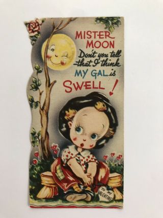 Vintage Valentine Card Die Cut 40’s Valentines Day Card “my Gal Is Swell”