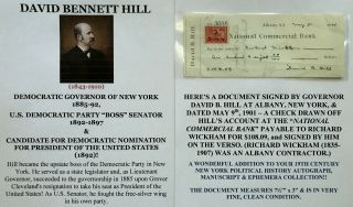 Democratic " Boss " Governor Senator Ny Candidate President 1892 Document Signed