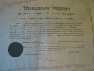 President Woodrow Wilson Postal Appointment Of James Creedon Middleboro,  Ma.