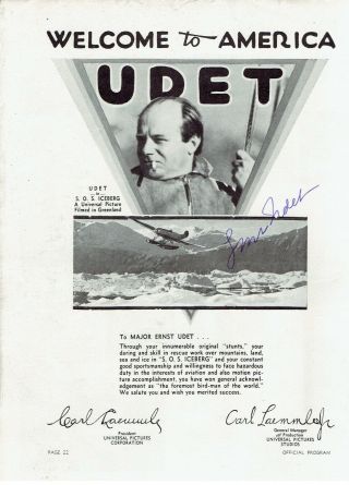 Ernst Udet Signed Movie Ad From The 1933 National Air Races - Twice Signed