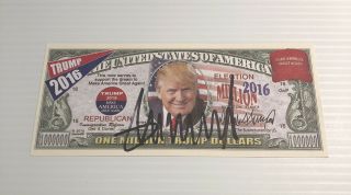 President Donald Trump Signed Autographed 2016 $1 Million Election Note With