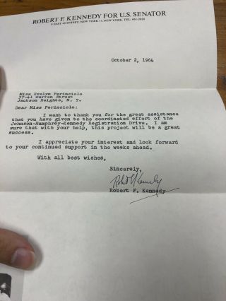 U.  S.  Attorney General Robert F.  Kennedy Signed Typed Letter For Support 1964