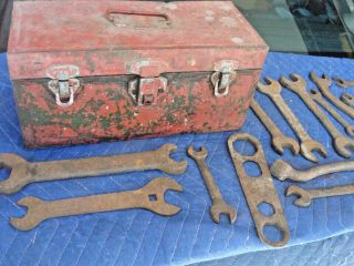 Old Antique Vintage Farm Tool Box And Wrenches Fordson Enderes 18 Wrench
