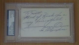 Rare Jesse Owens Psa/dna Signed Index Card With " 36 Olympics " Inscription