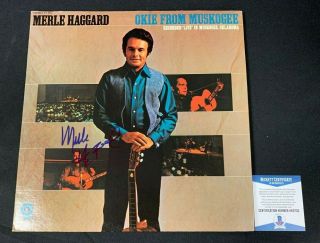 Merle Haggard Hand Signed Auto Vinyl Record/album Okie From Muskogee W/coa