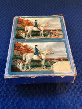 Vintage Canasta Double Deck Of Playing Cards Jockey On Horse With 3 Hunting Dogs