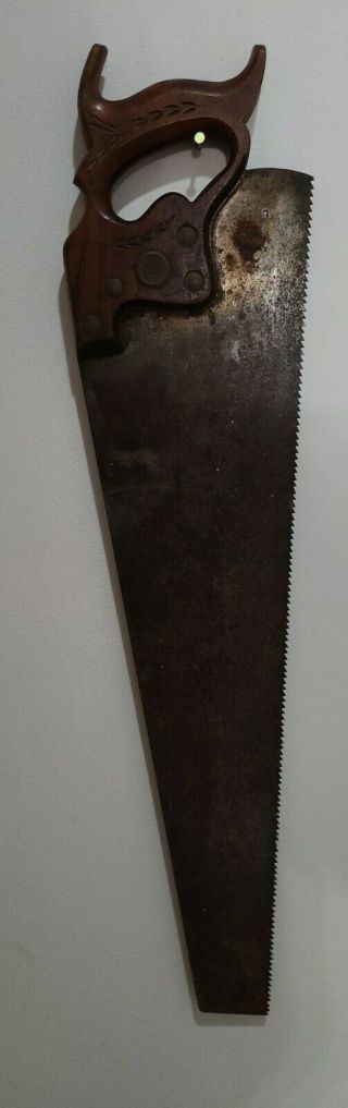 Vintage / Antique Warranted Superior Hand Saw With Brass Medaillions
