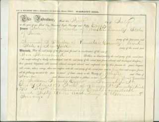 1858 Land/deed Deal John Mcneil Webster Cty Ia & Samuel Streeter Rensselaer Cty